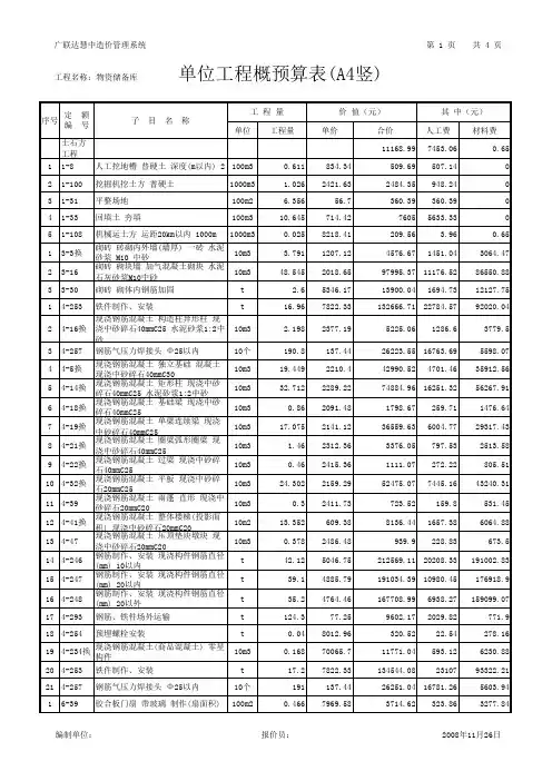 单位工程单价概预算表(A4竖)(工料单价)