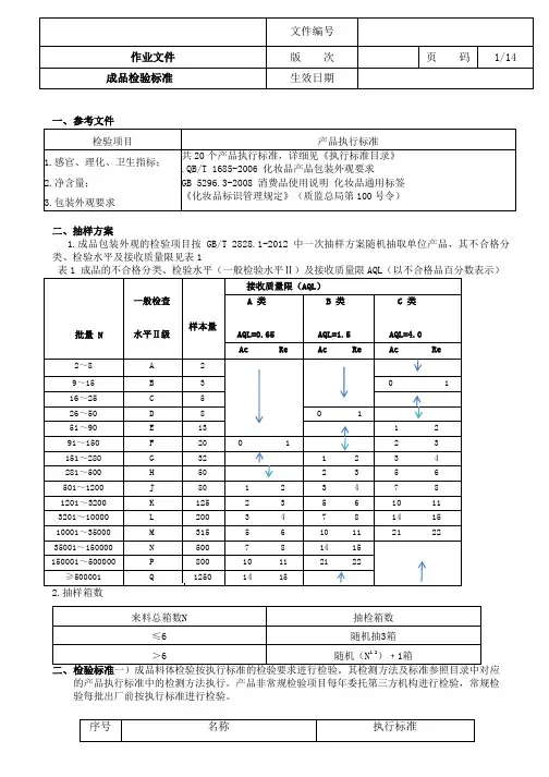 化妆品成品检验标准(含21种化妆品)