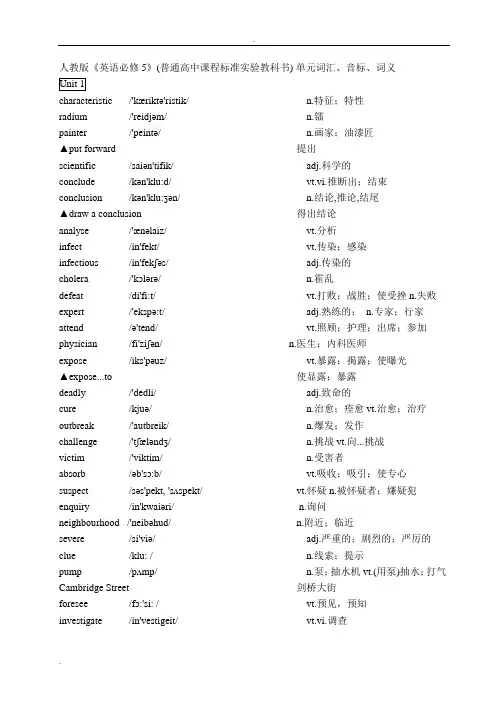 高中英语人教版必修5词汇表(带音标中英分栏默写版)