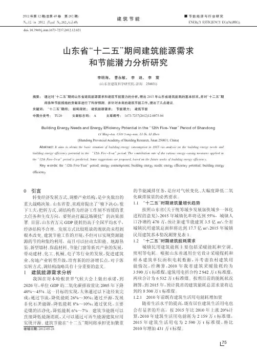 山东省十二五期间建筑能源需求和节能潜力分析研究