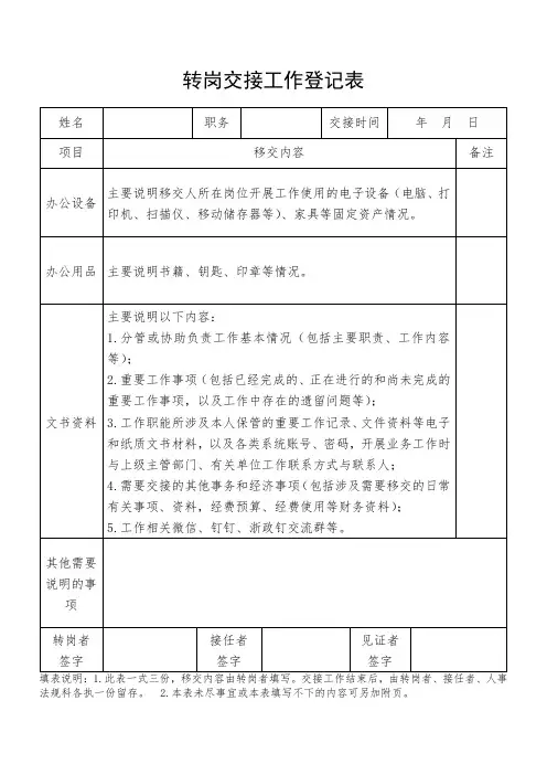 转岗交接工作登记表(模板)