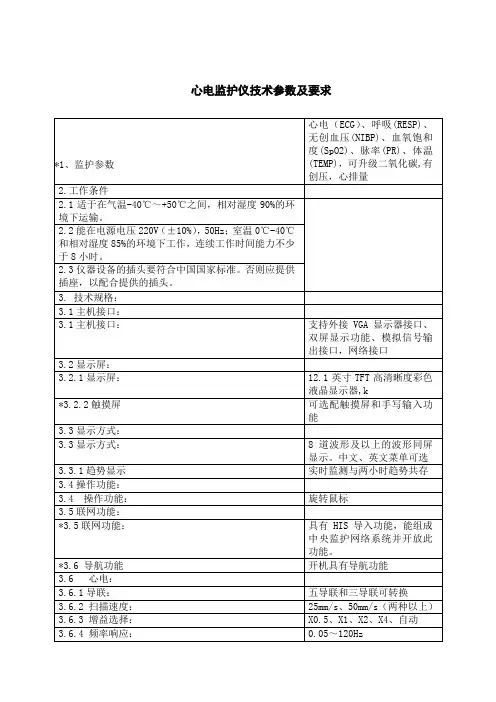 心电监护仪技术参数及要求