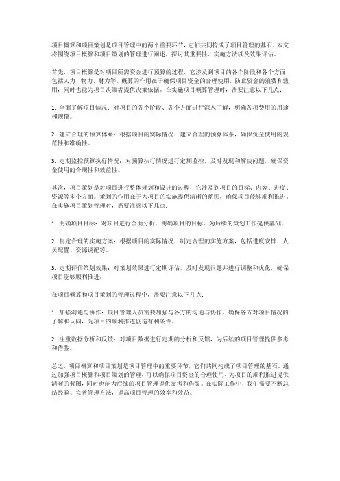 项目概算项目策划管理