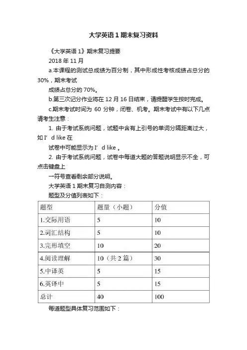 大学英语1期末复习资料