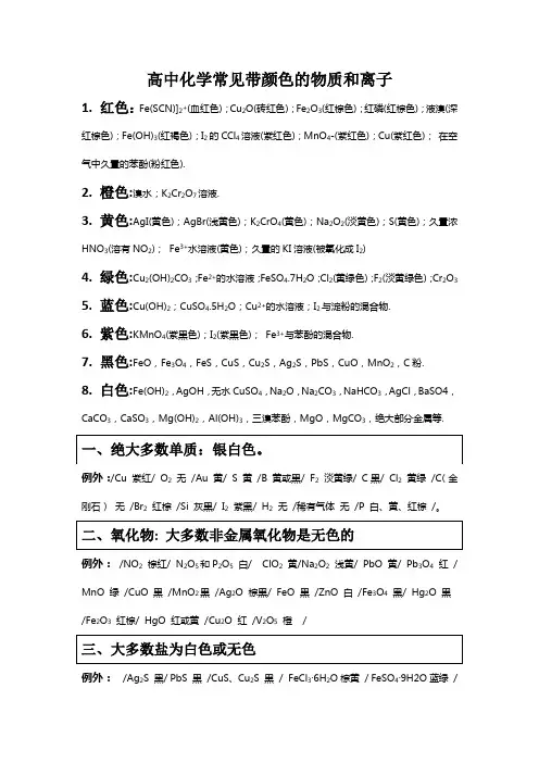 高中化学常见带颜色的物质和离子