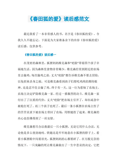 《春田狐的爱》读后感范文
