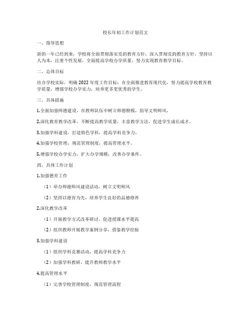 校长年初工作计划范文