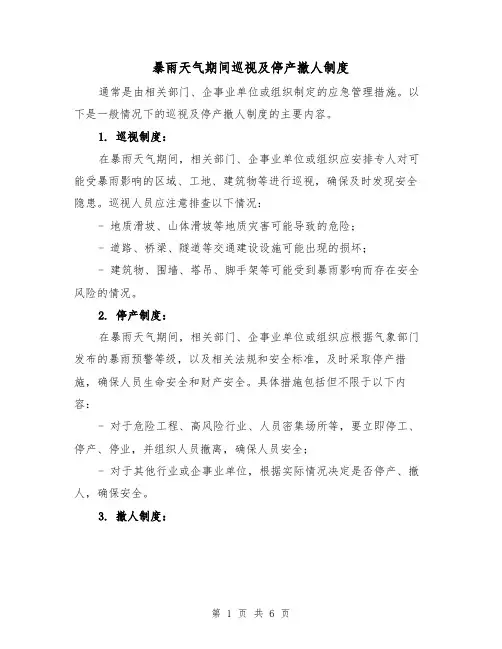 暴雨天气期间巡视及停产撤人制度(三篇)