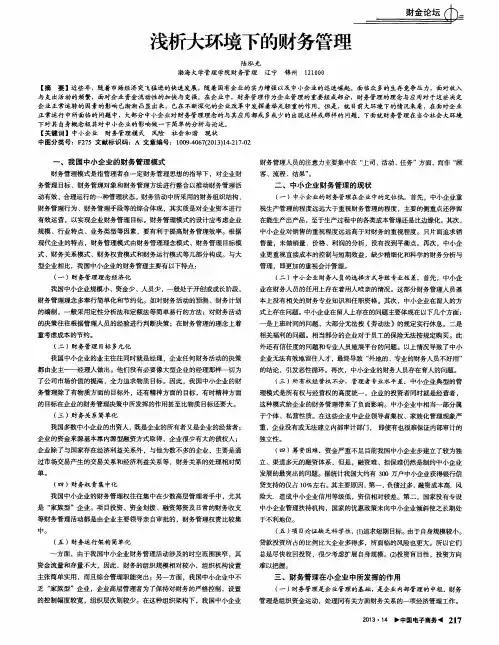浅析大环境下的财务管理