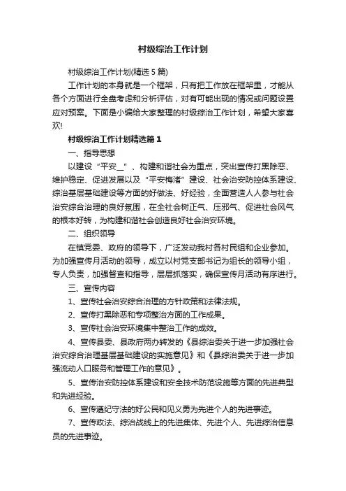 村级综治工作计划