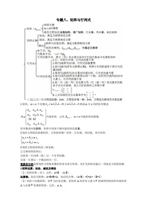 高中数学复习专题-矩阵与行列式