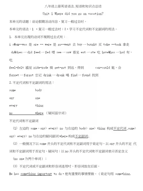 人教版八年级上册英语语法、短语和知识点总结.docx