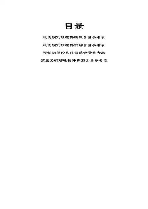 现浇钢筋混凝土构件模板及钢筋含量参考表