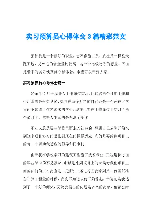 实习预算员心得体会3篇精彩范文