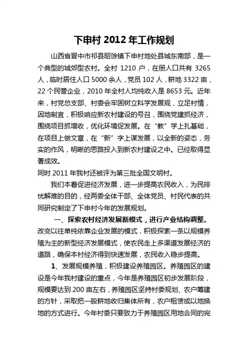 村委2012工作计划