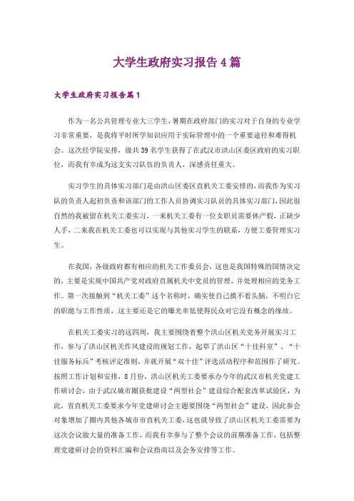 大学生政府实习报告4篇