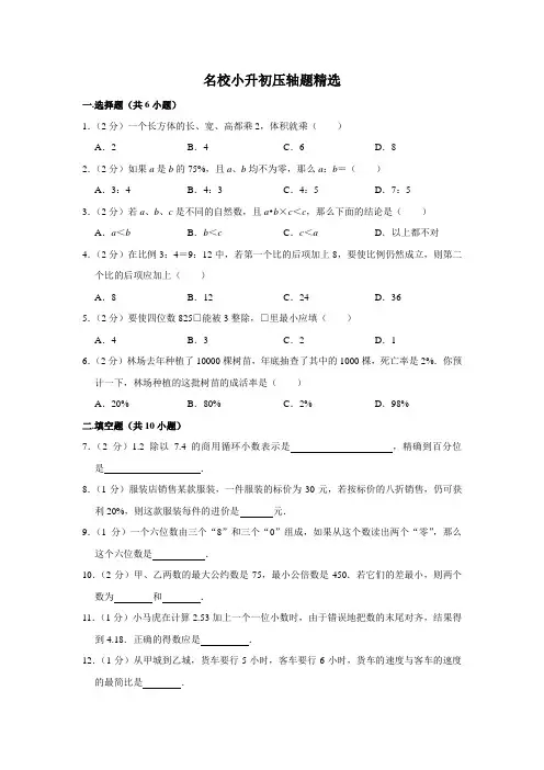 【压轴题】2021年数学名校小升初压轴题精选(一)(含答案、含解析)版