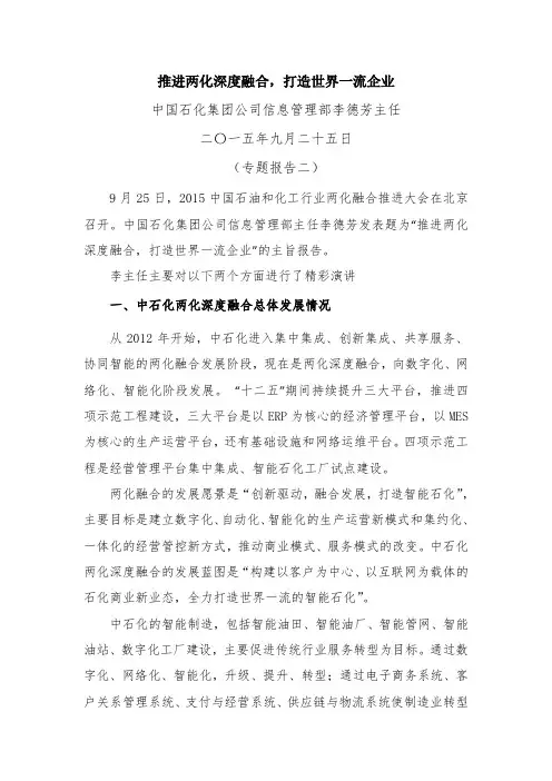 中石化集团信息化管理部主任李德芳-中国化工经济技术发展中心