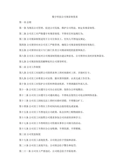 数字科技公司规章制度表