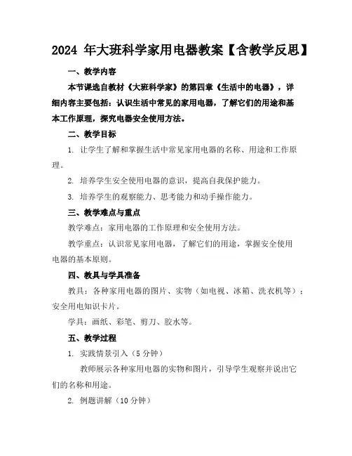 2024年大班科学家用电器教案【含教学反思】