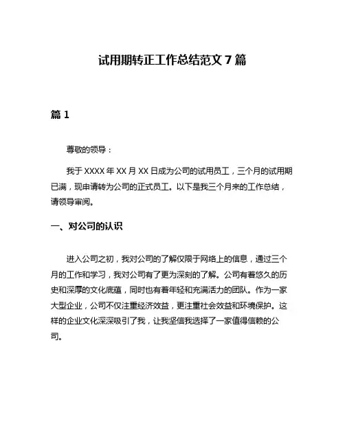 试用期转正工作总结范文7篇