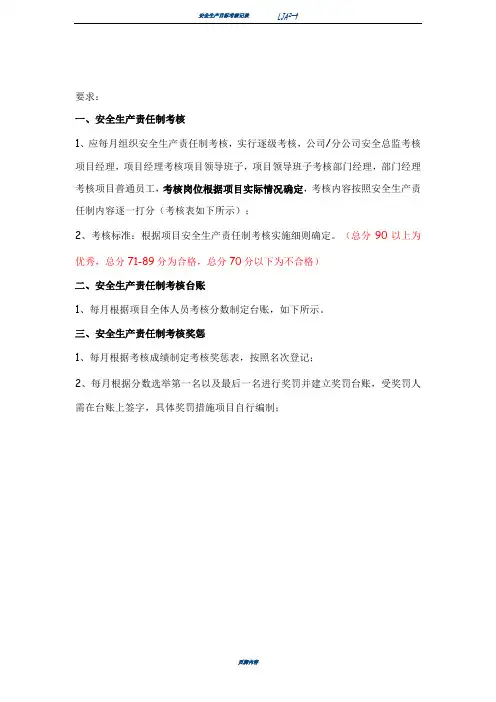 4、安全生产责任制考核表、台账、奖罚台账