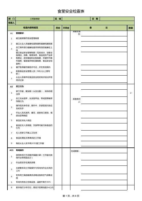01 厨房安全检查表(1)