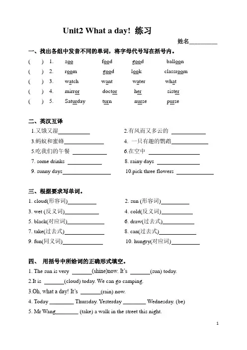 译林英语六年级上册Unit2 What a day! 练习