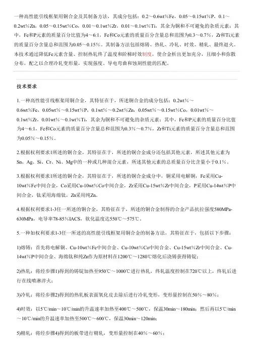 高性能引线框架用铜合金及其设备制作方法与相关技术