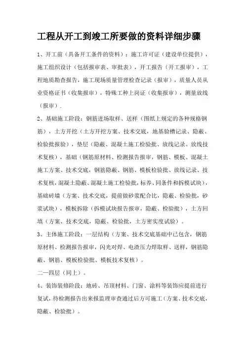 工程从开工到竣工所要做的资料详细步骤