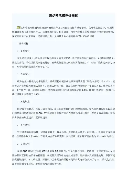 高炉喷吹煤评价指标