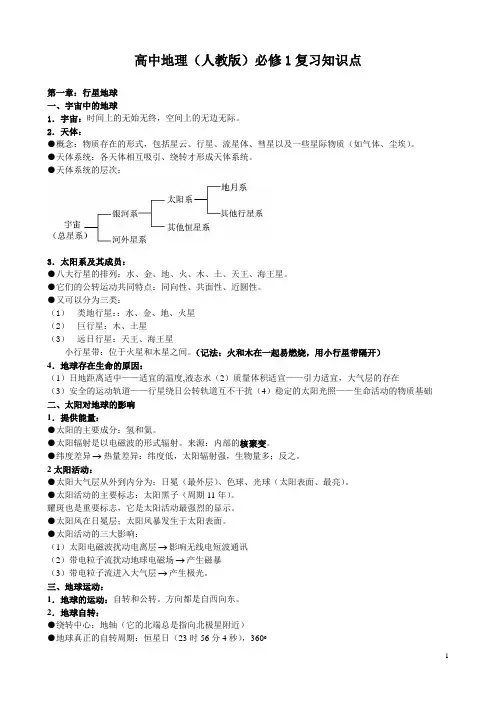 高中地理(人教版)必修1复习知识点(修正版)