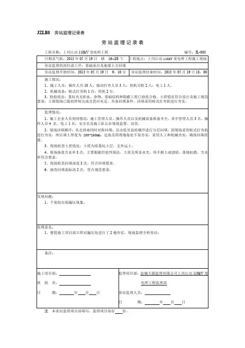 3、旁站监理记录表(基础承台及地梁土方回填)