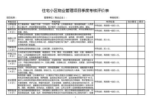 住宅小区物业管理项目季度考核评价表