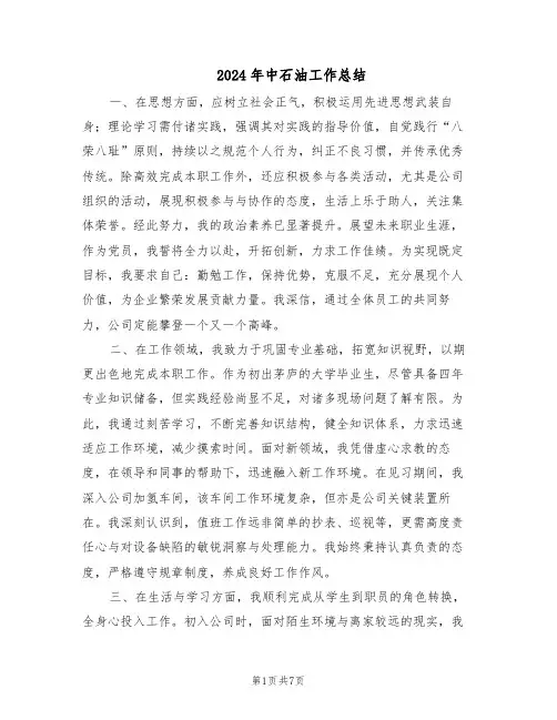 2024年中石油工作总结（3篇）