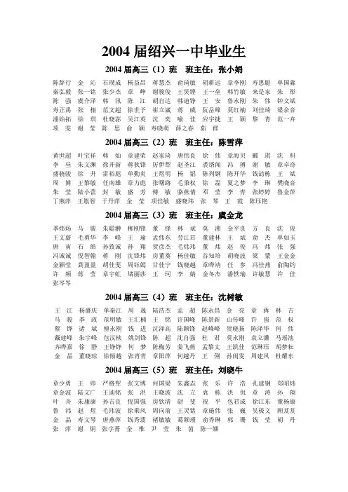 2004届绍兴一中毕业生
