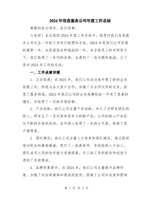 2024年信息服务公司年度工作总结