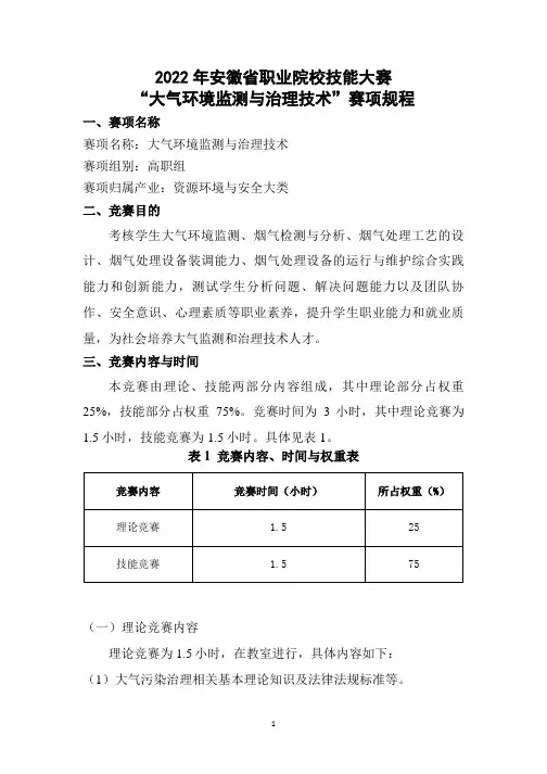2022年安徽省职业院校技能大赛高职组“大气环境监测与治理技术”赛项竞赛规程