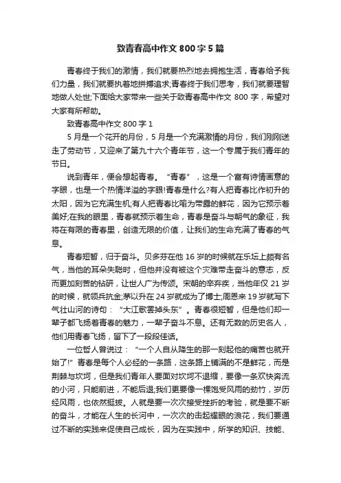 致青春高中作文800字5篇