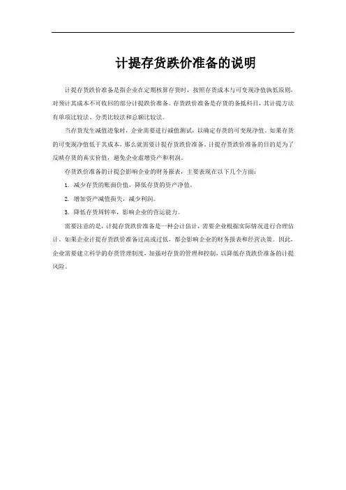 计提存货跌价准备的说明