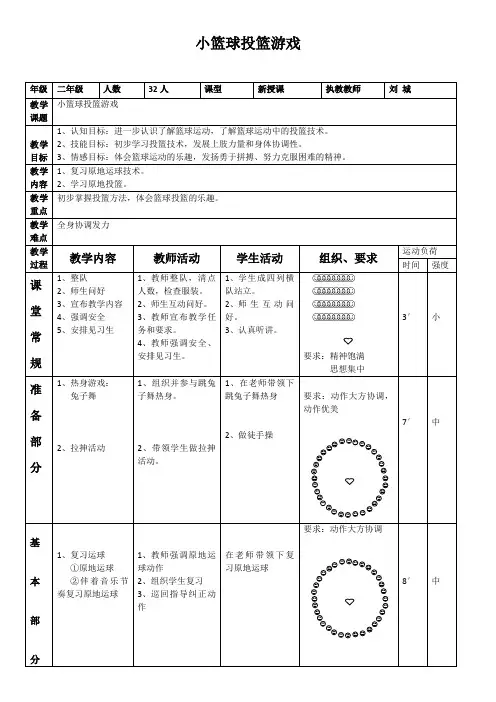 一二年级小篮球教案：小篮球投篮游戏