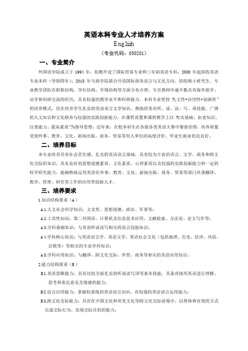 英语本科专业人才培养方案English-青岛理工大学教务处