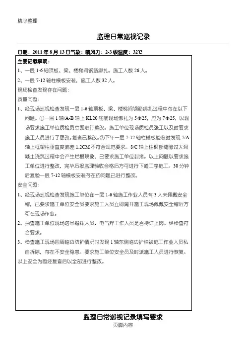 监理日常巡视记录(记录样式)