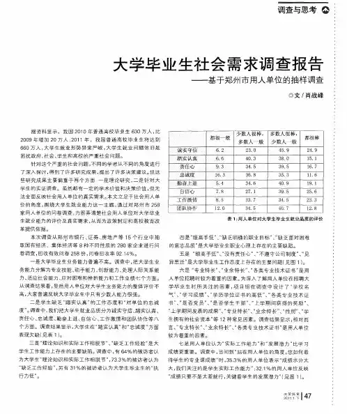 大学毕业生社会需求调查报告——基于郑州市用人单位的抽样调查