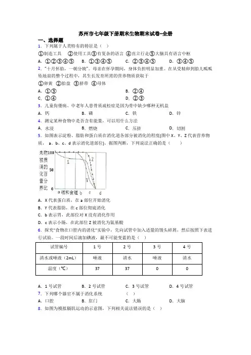 苏州市七年级下册期末生物期末试卷-全册