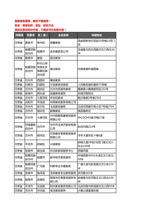新版甘肃省家政服务企业公司商家户名录单联系方式地址大全307家