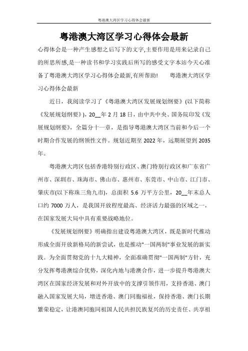粤港澳大湾区学习心得体会最新