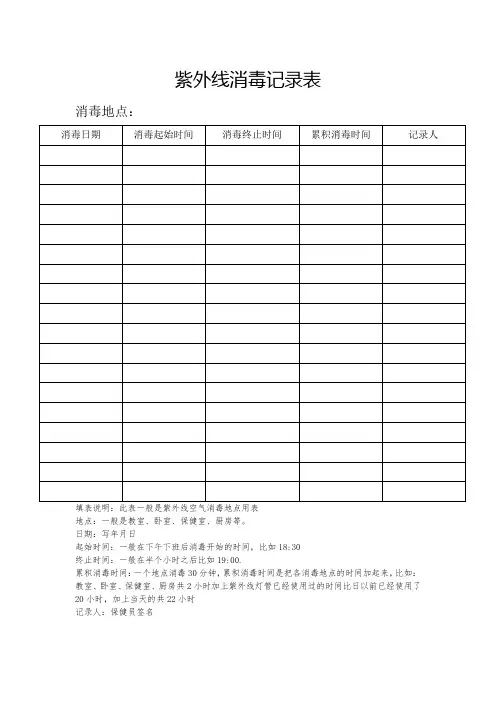 紫外线消毒记录表