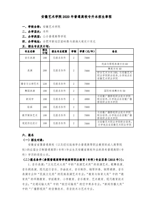 2020年安徽艺术学院专升本招生章程