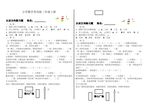 小学数学青岛版二年级上册认识方向练习题   姓名